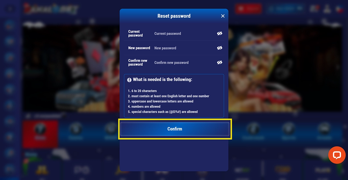 confirm password